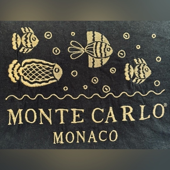 MONTE CARLO MONACO FISH BLACK T-SHIRT + GOLD EMBROIDERY, SIZE XL - Picture 8 of 8